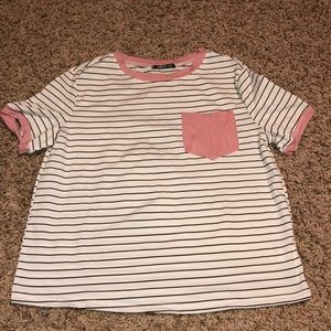 NEVER WORN black/white stripe pink edges
